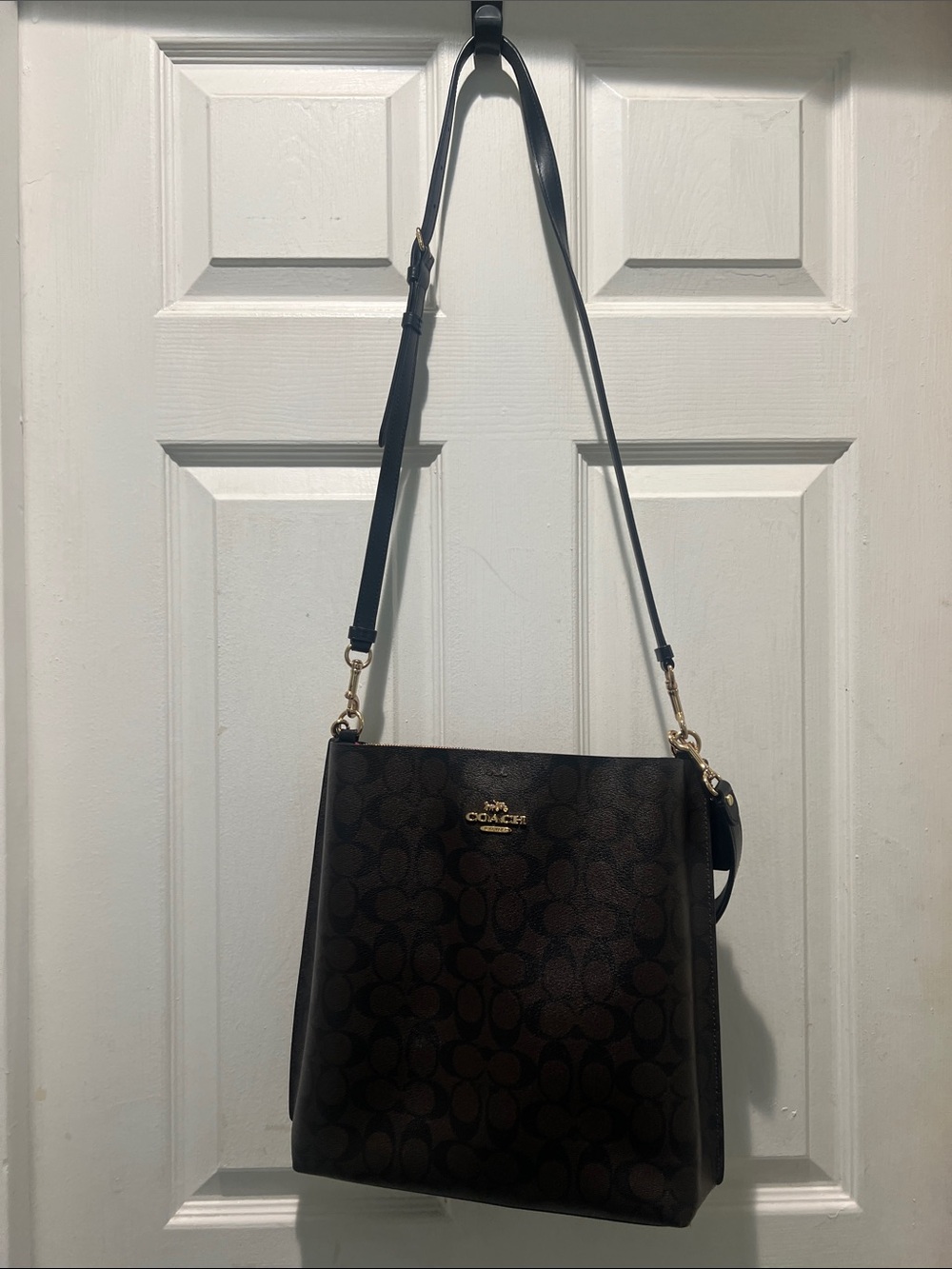 Coach Brown Signature Canvas Crossbody Tote with Gold Hardware - Picture 1 of 14